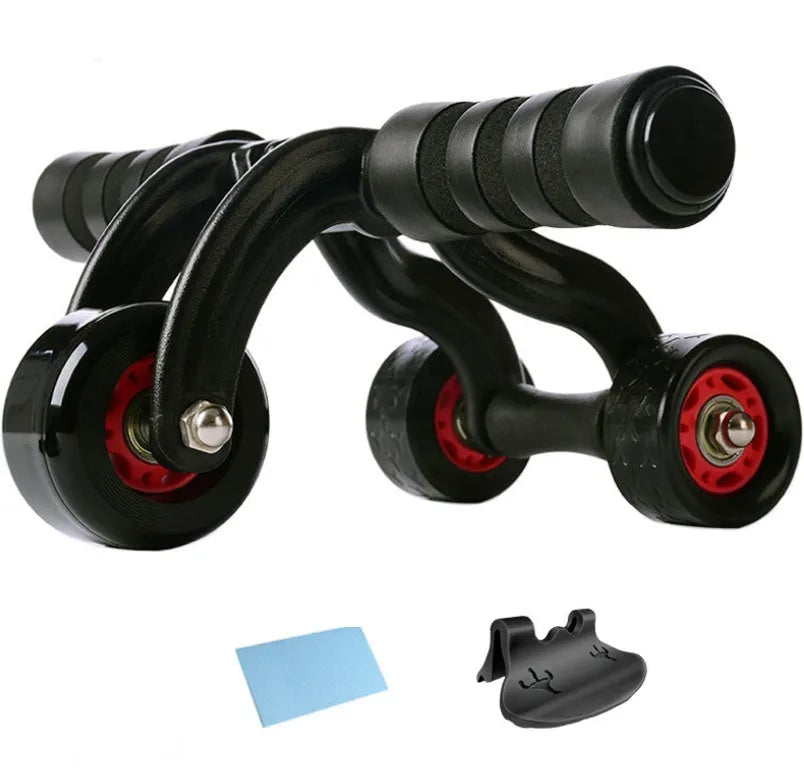 Three-wheel abdominal wheel with brake plate and foam handle for home fitness