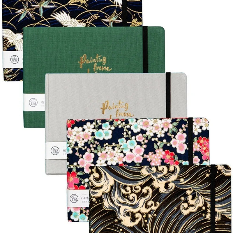 Feiluniao fabric watercolour notebook open showing paper and handmade cover
