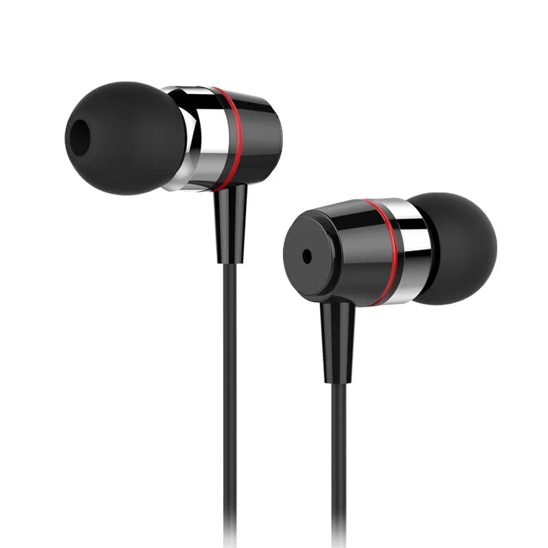 Metal in-ear earphones with silicone earplugs and 1.2m wire in black, gold, red, and white