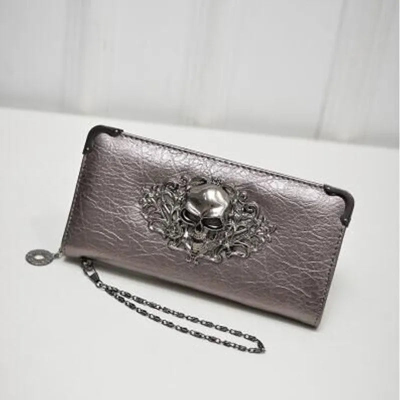 Long zipper PU leather women's wallet in black with card slots and coin pocket