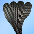 Black full palm carbon fiber running insoles showing three thickness options: 0.8mm, 1.0mm, and 1.2mm.