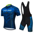 Cycling jersey and pants set for summer biking with moisture-wicking fabric.