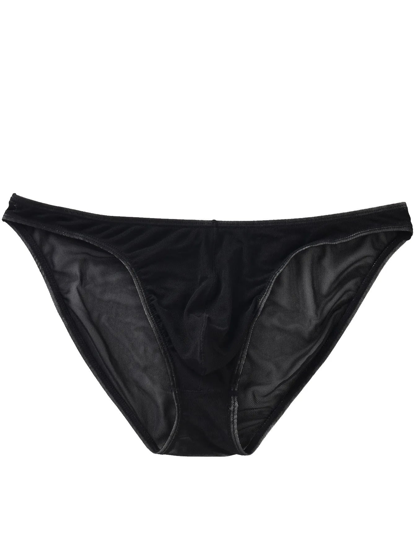 Men's black ice silk low waist shorts with a triangle cut on a mannequin