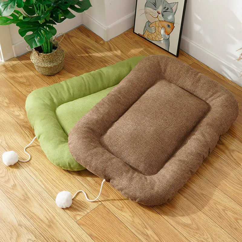 Brown and green dog kennel cushion with cooling pad for summer comfort in four size options