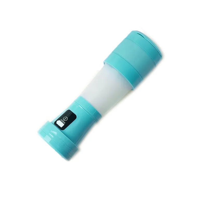 Blue portable blender with six stainless steel blades, USB charging port, and 450ml silicone cup