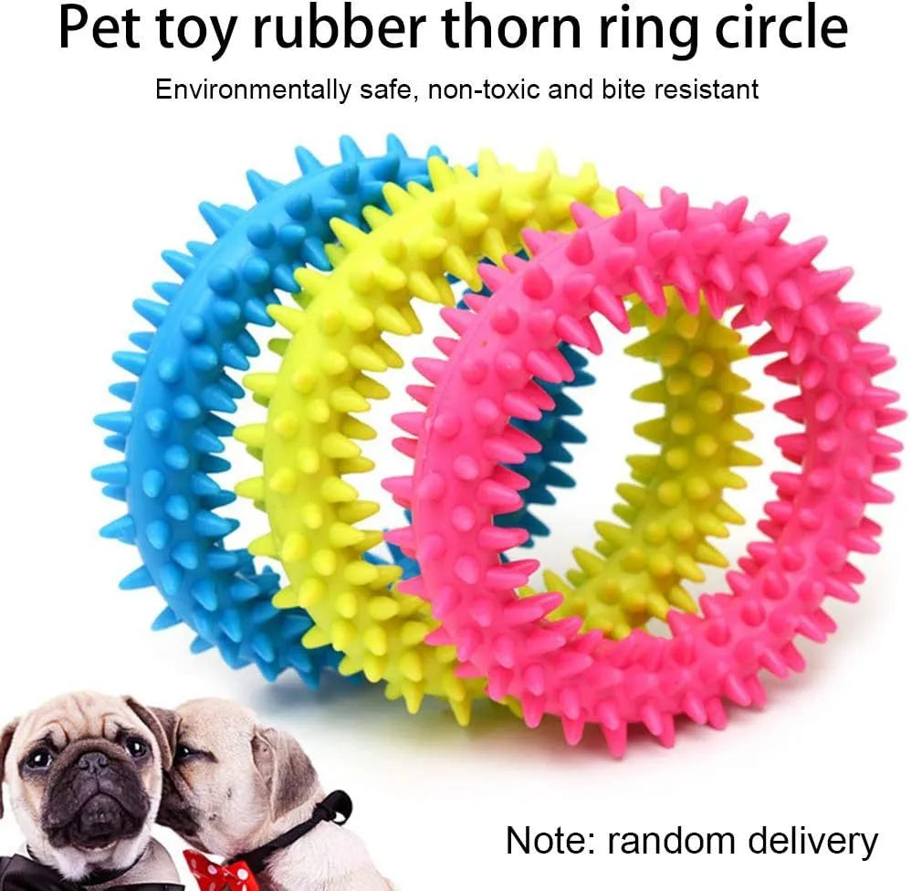 Blue TPR spiky circle ring dog chew toy for dental cleaning and bite training