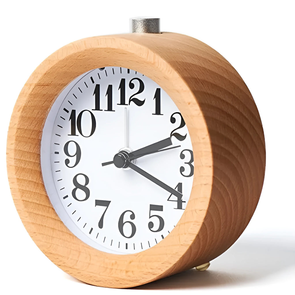 Solid beech wood silent alarm clock with 4-inch dial showing time display
