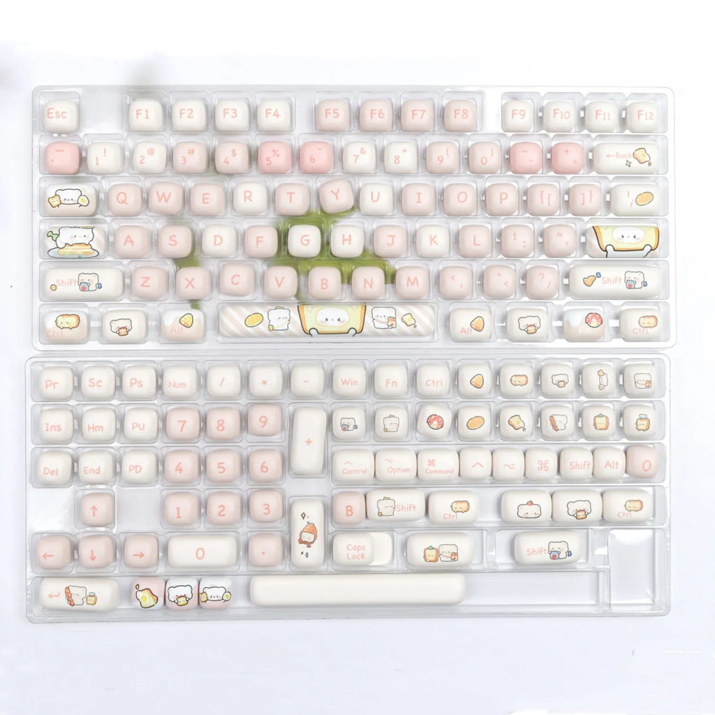 MOG Steamed Bread key cap set with 143+3 PBT keys featuring colourful bear character thermal sublimation designs