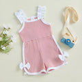 Baby girls cotton flounced sleeve bowknot suspenders jumpsuit in candy colours, pullover style