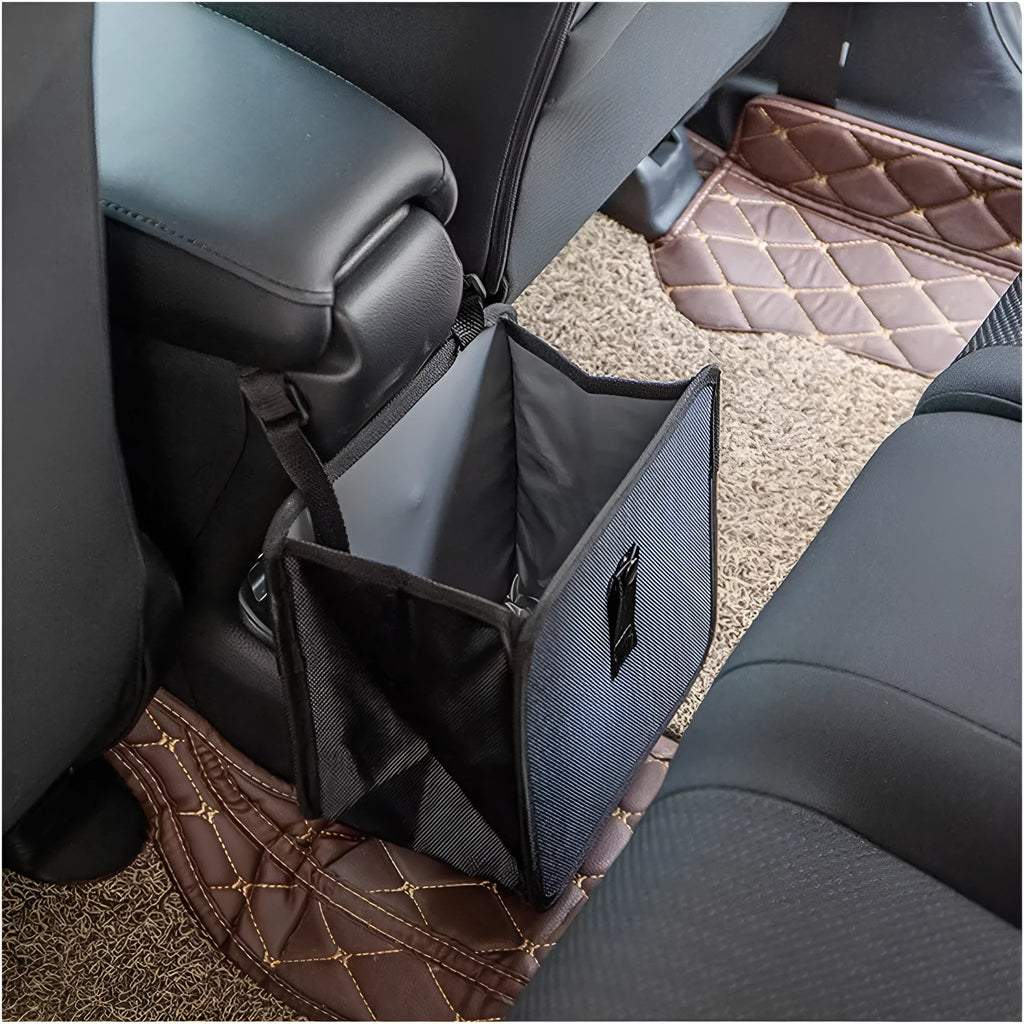 Black car folding trash can with Oxford cloth waterproof construction and hanging design
