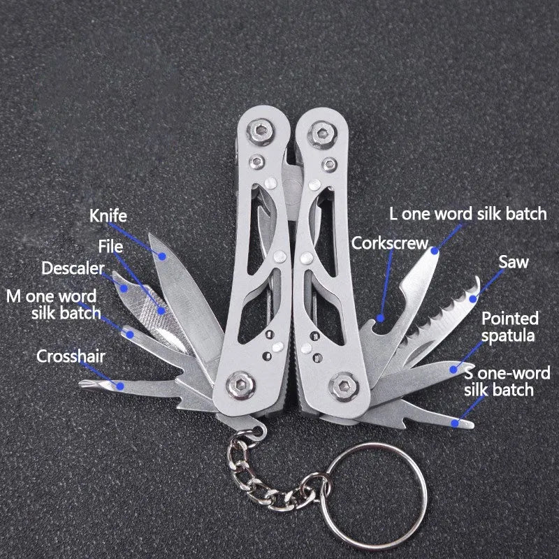 All steel 14-in-1 multi-function folding pliers with locking blade and screwdrivers, black finish