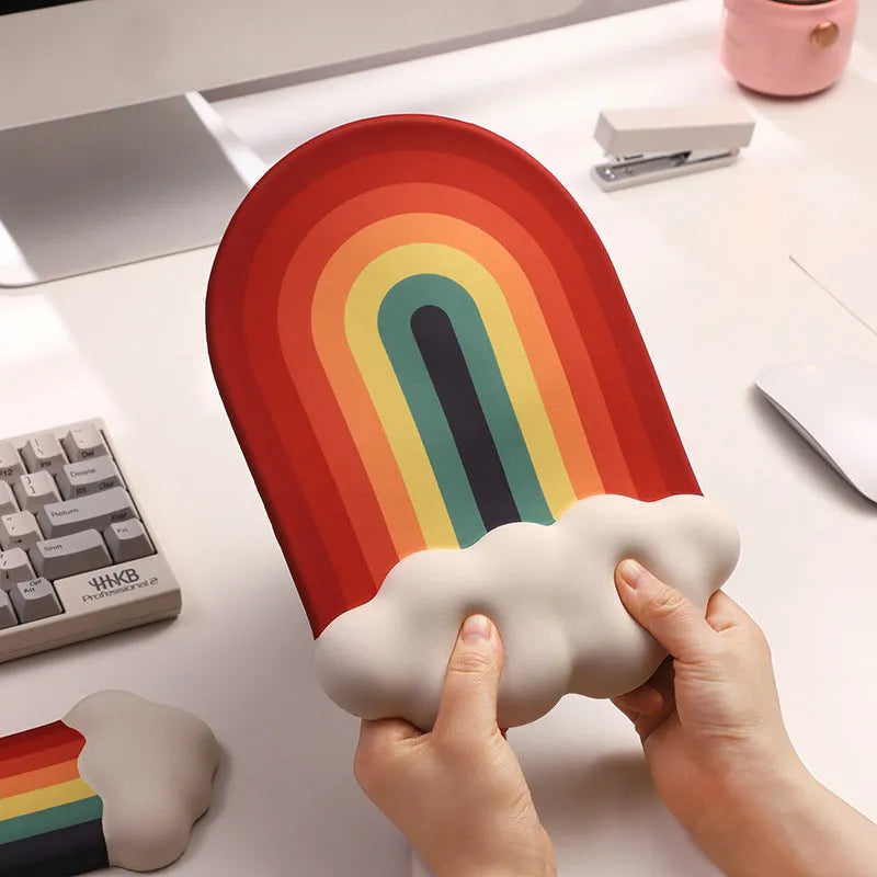 Silicone wrist support mouse pad and keyboard rest set with pastoral cloud pattern design