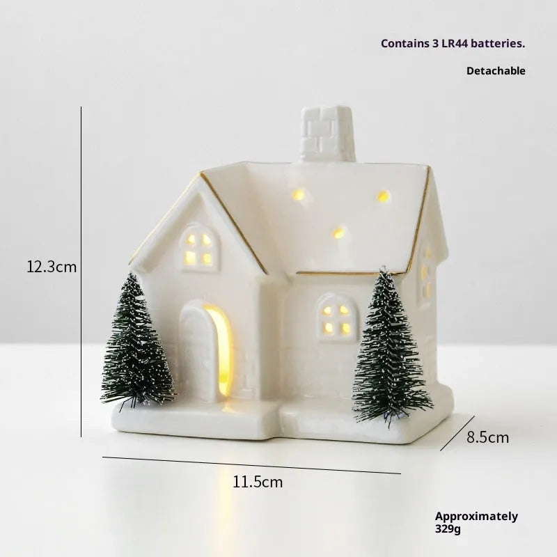 Ceramic Christmas tree house ornament in European style villa design with open door