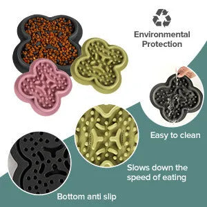 Square silicone pet licking pad slow feeder mat with textured surface and non-slip base.