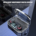 Black X10 Bluetooth wireless headset and charging case on a solid colour background.