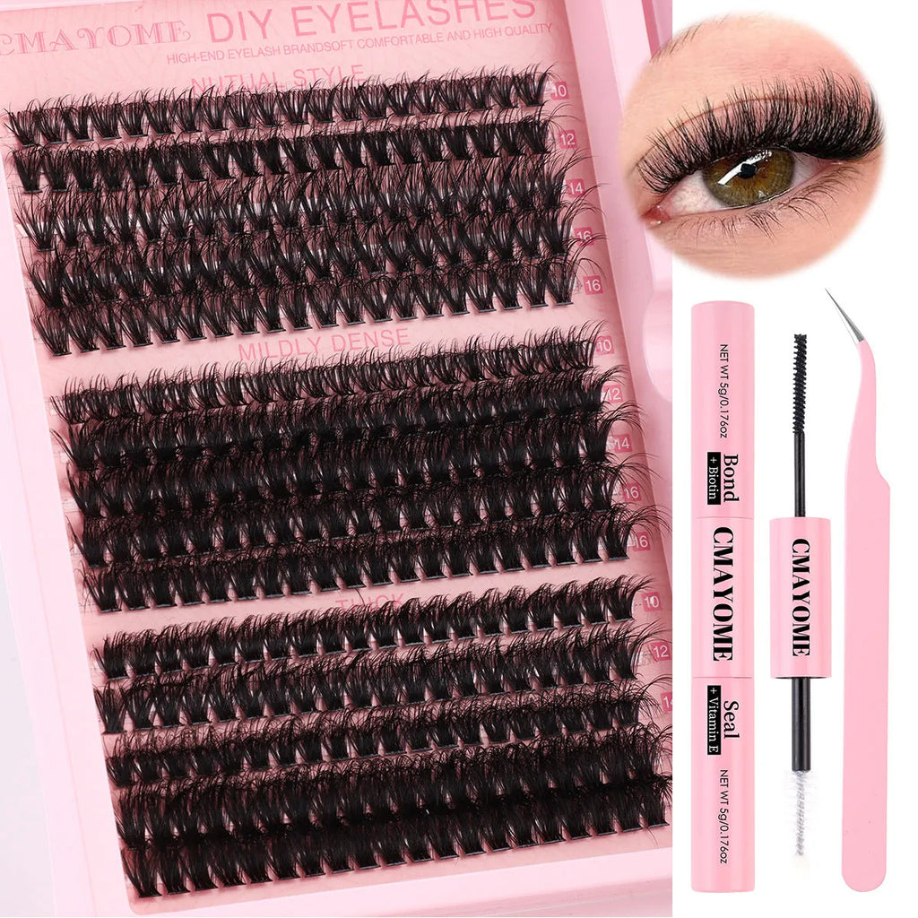 DIY false eyelashes extension suit with tweezers and segment single cluster lashes