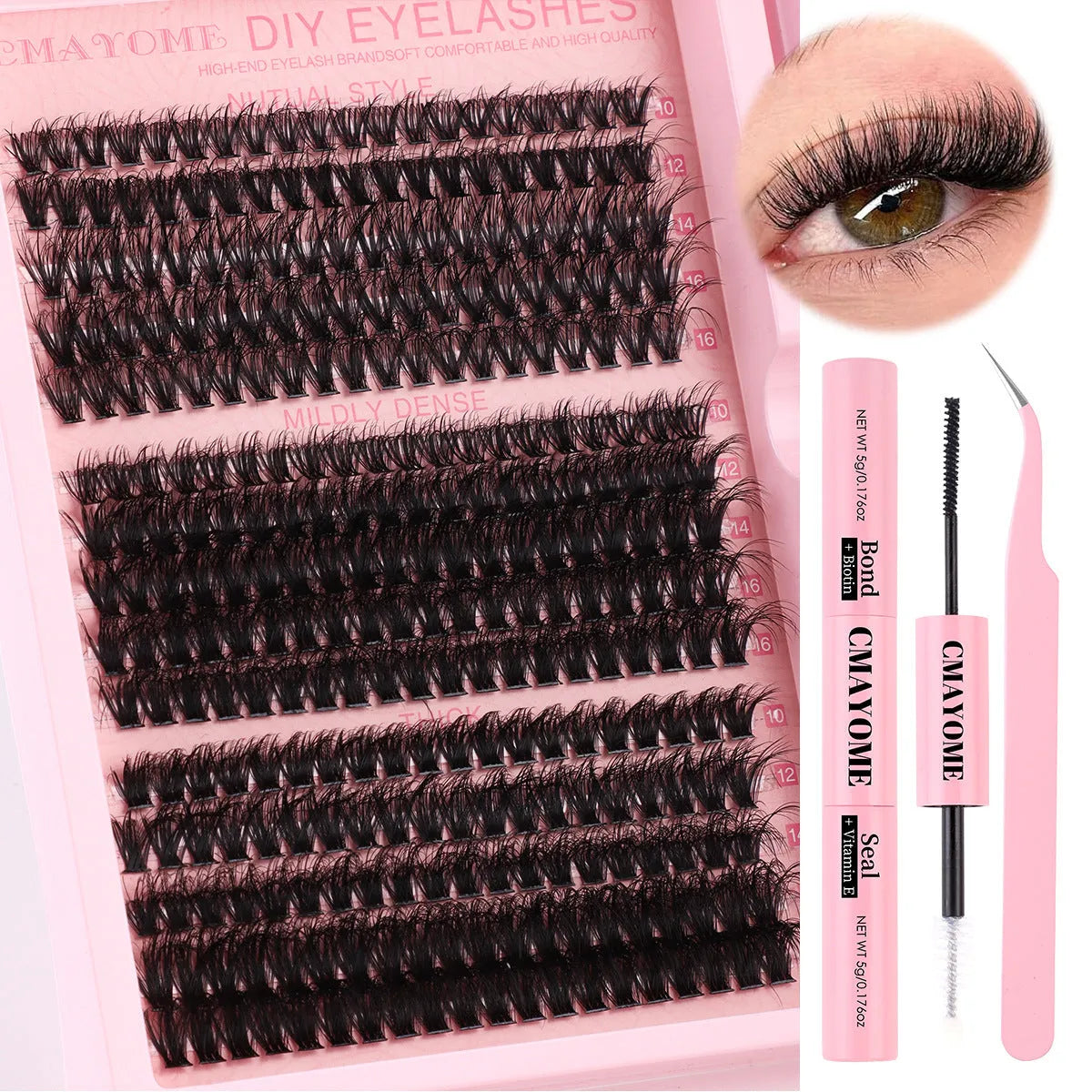 DIY false eyelashes extension suit with tweezers and segment single cluster lashes