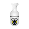 White wireless bulb security camera with a lens, shown next to a scale indicating its 5cm by 12cm dimensions.