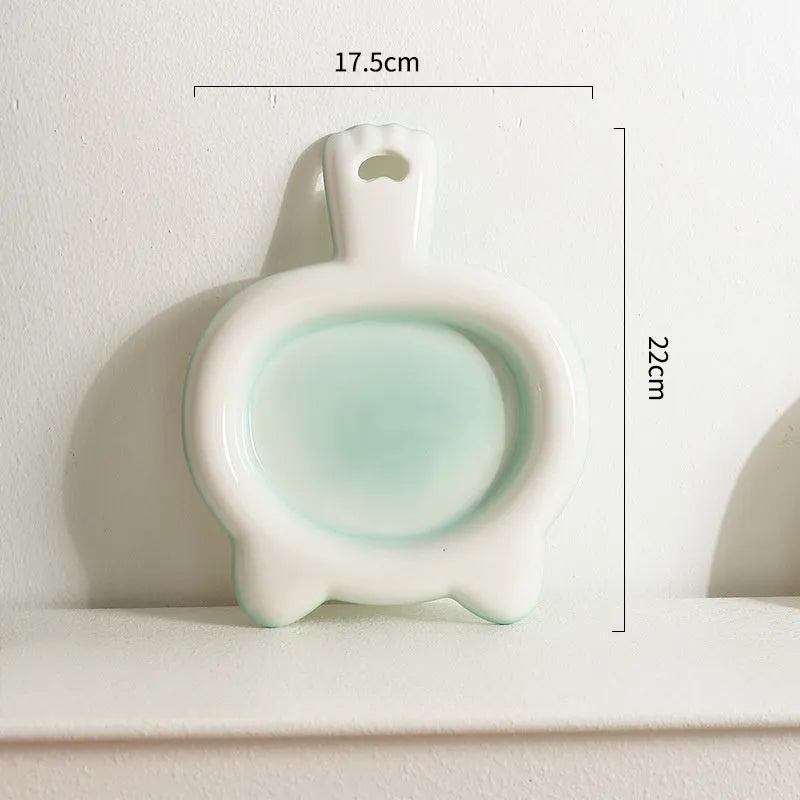 Ceramic cat bowl with non-slip rubber base in blue colour