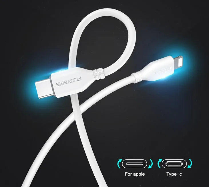 White braided nylon USB-C to Lightning charging cable with MFi certification, 6 feet long.