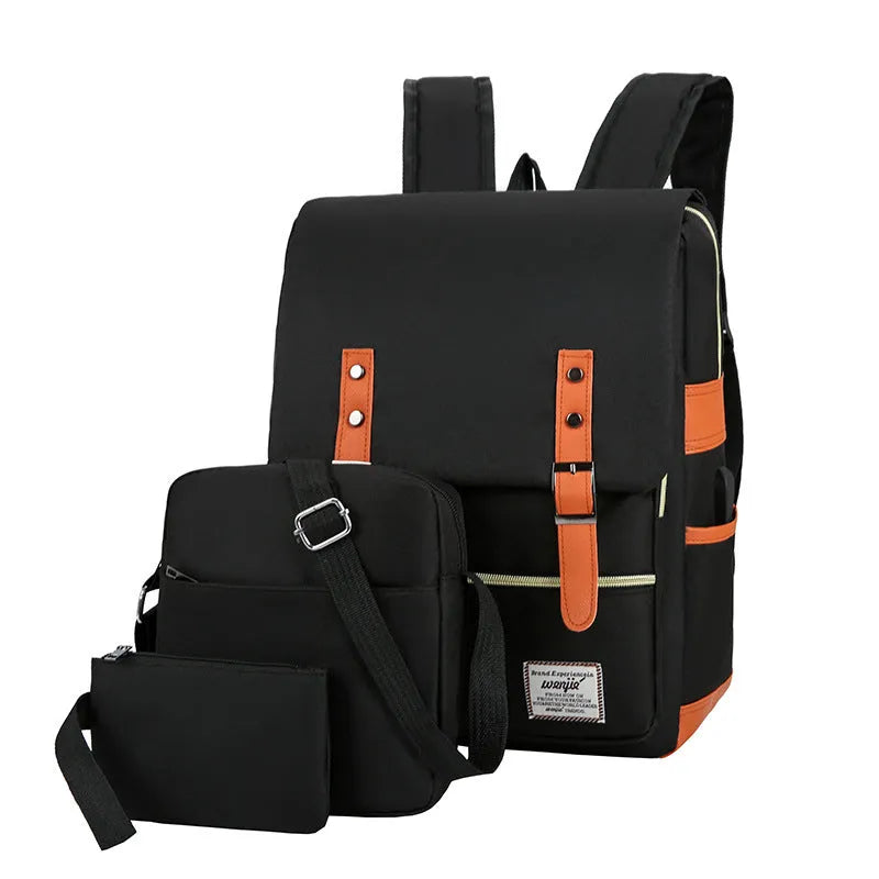 Three-piece business backpack in Oxford cloth, shown in wine red, with curved shoulder straps.