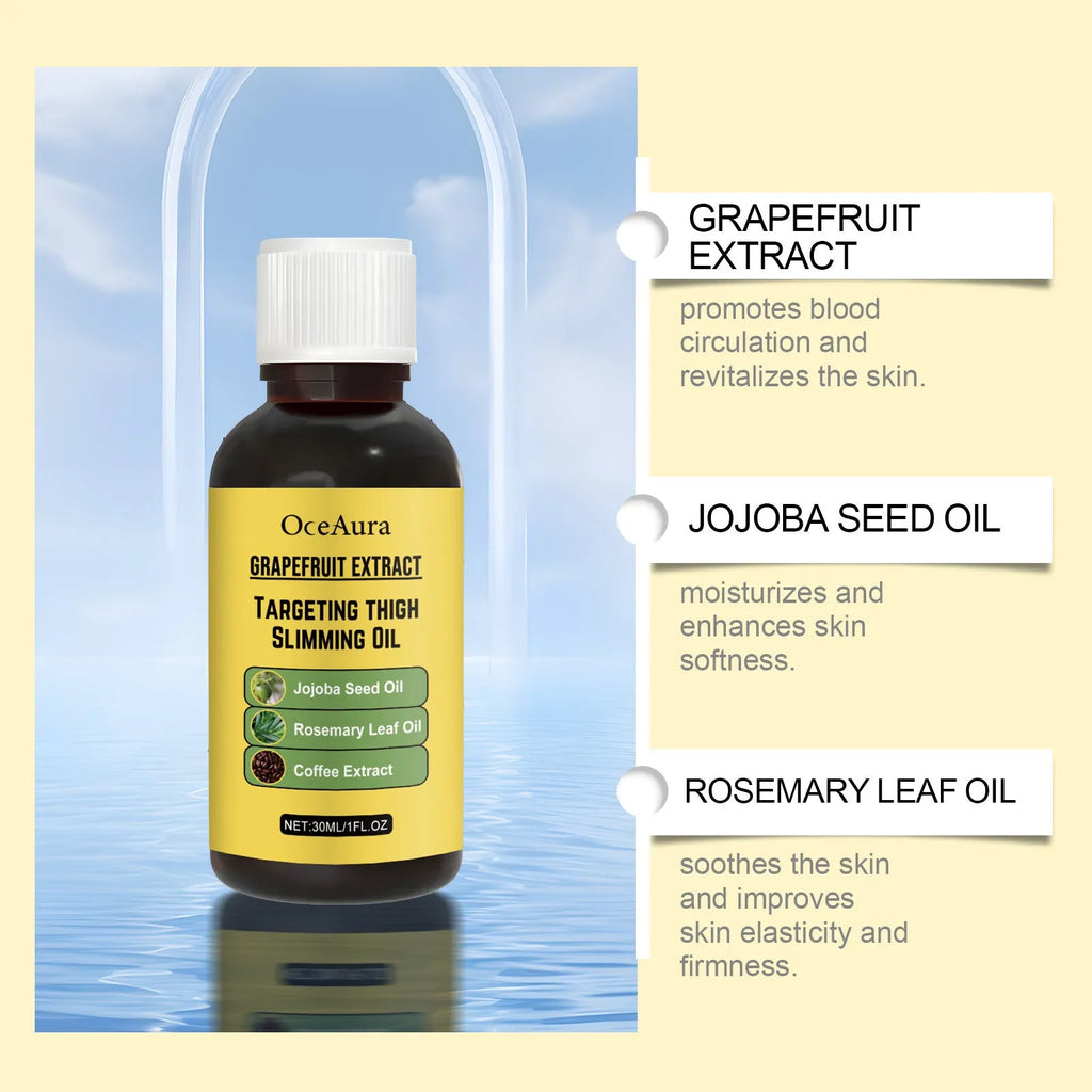 30ml body treatment oil bottle with pump containing grapefruit and jojoba formula
