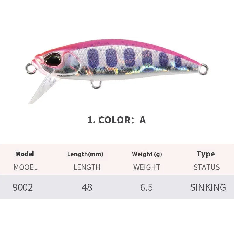 Japanese submerged Mino soft plastic fishing lure, 48mm long, for snakehead and Mandarin fish.