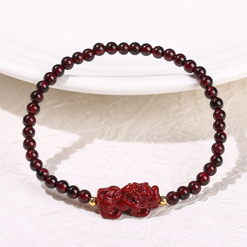 Women's geometric square bracelet with natural 3A garnet and purple sand pixiu strawberry quartz beads