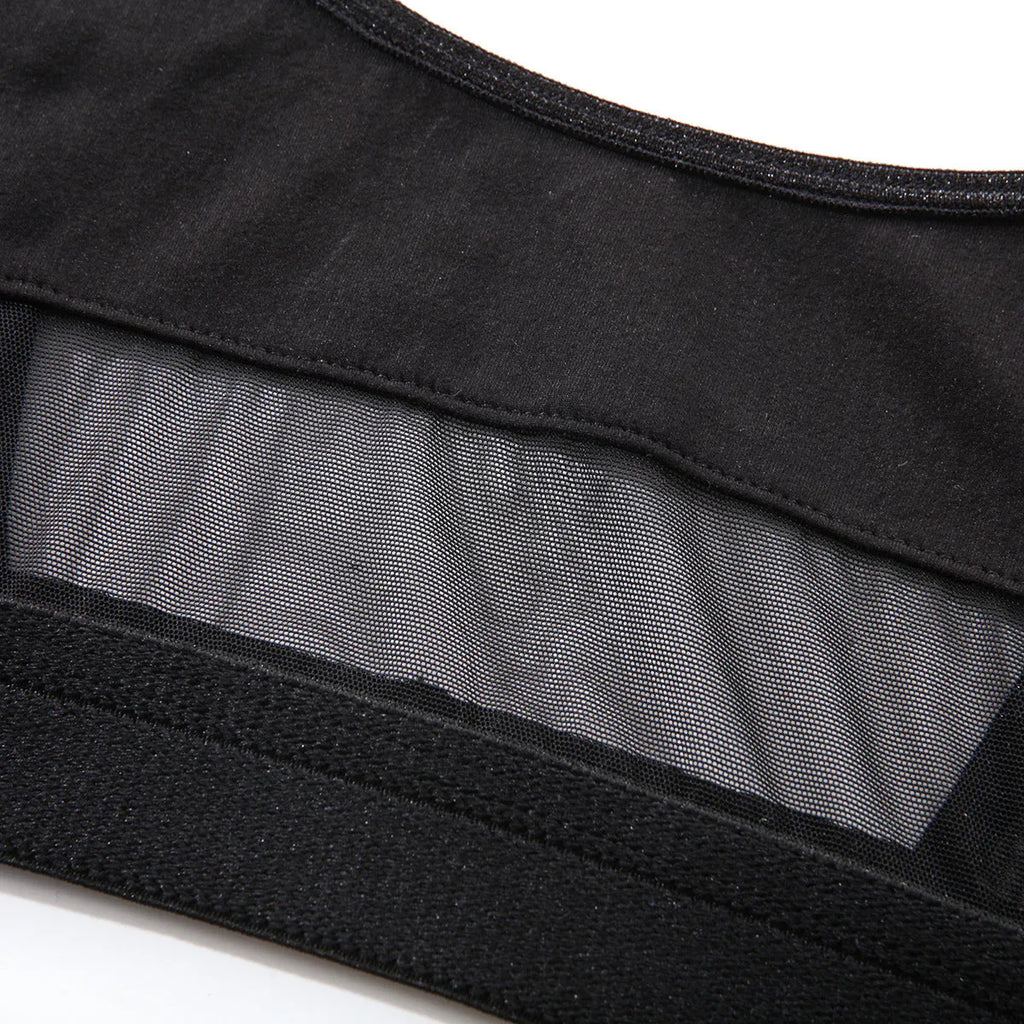 Women's black bra and panty set with full cup coverage and fixed double shoulder straps