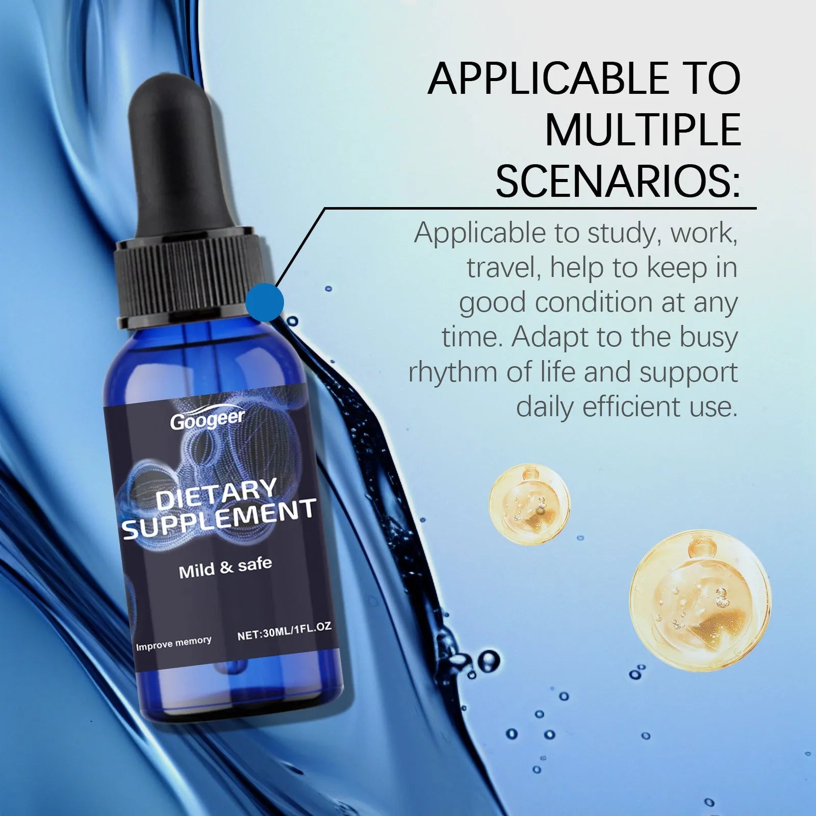 Googeer Dietary Supplement Body Treatment Oil bottle, 30ml volume, for universal skin types.