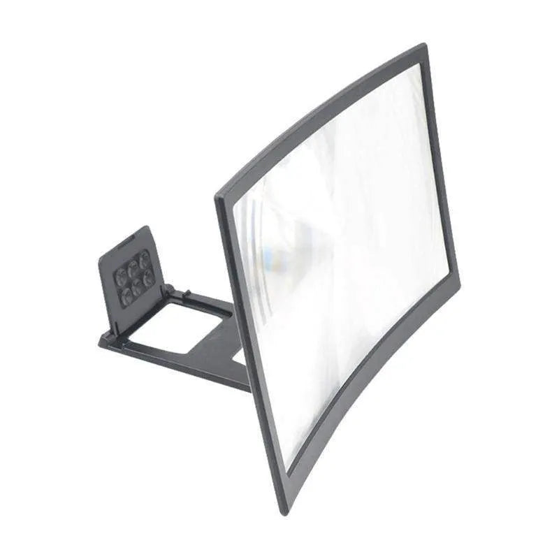 12 inch mobile screen magnifier bracket in black ABS with HD acrylic lens and anti-slip slot for phone