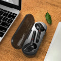 VV1 Black and White Bluetooth Earphones with charging case.