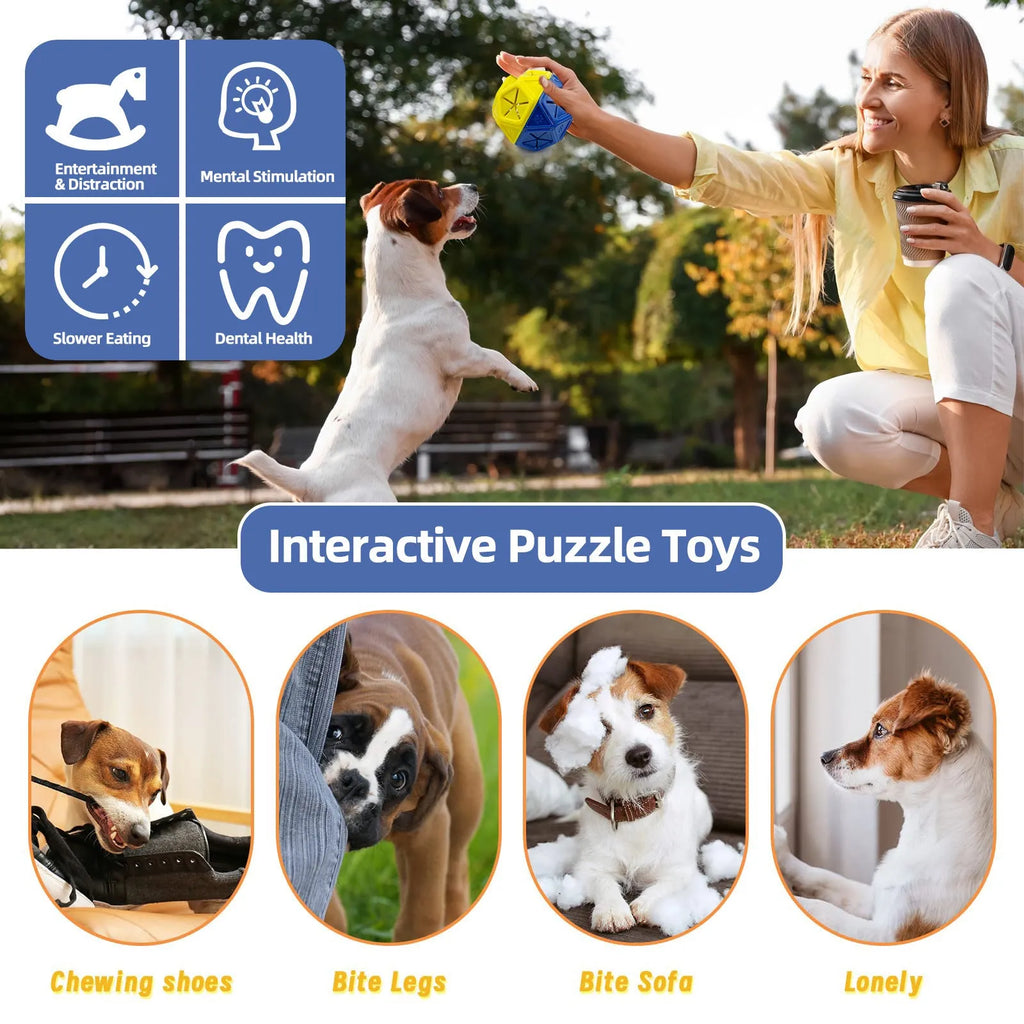 Blue soft rubber hollow dog toy ball for treat dispensing and interactive play.