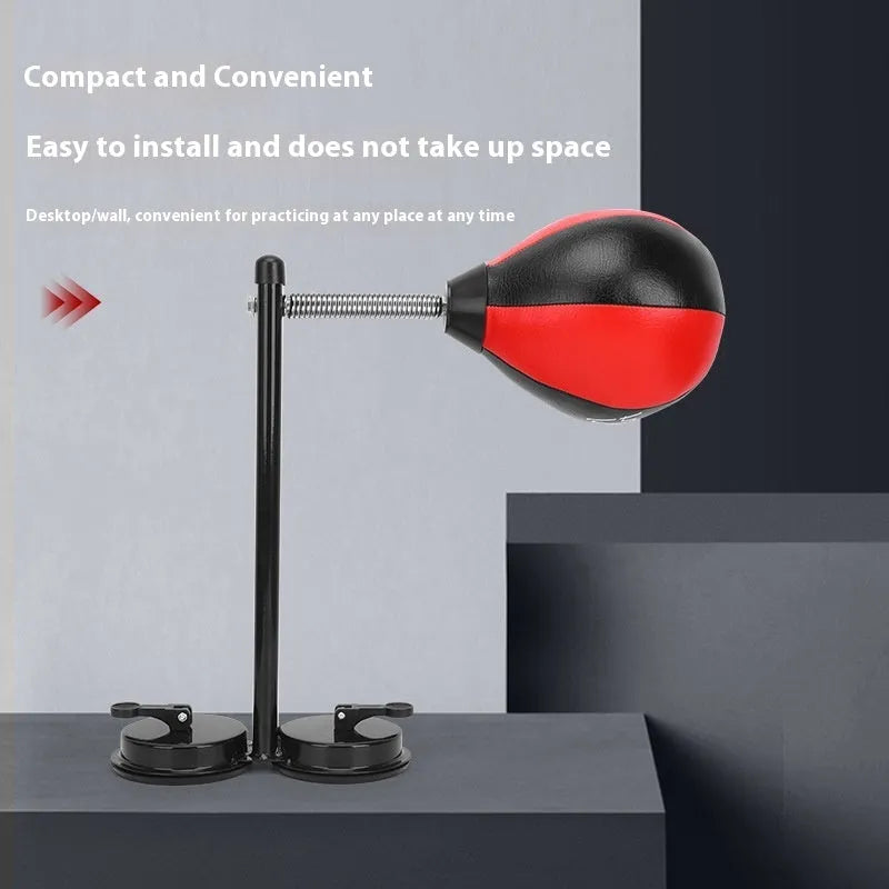 Pear-shaped hanging boxing speed ball with suction cup mount in red and black colour option