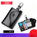 Genuine leather key case in square vertical Korean style with key mapping, shown in black.