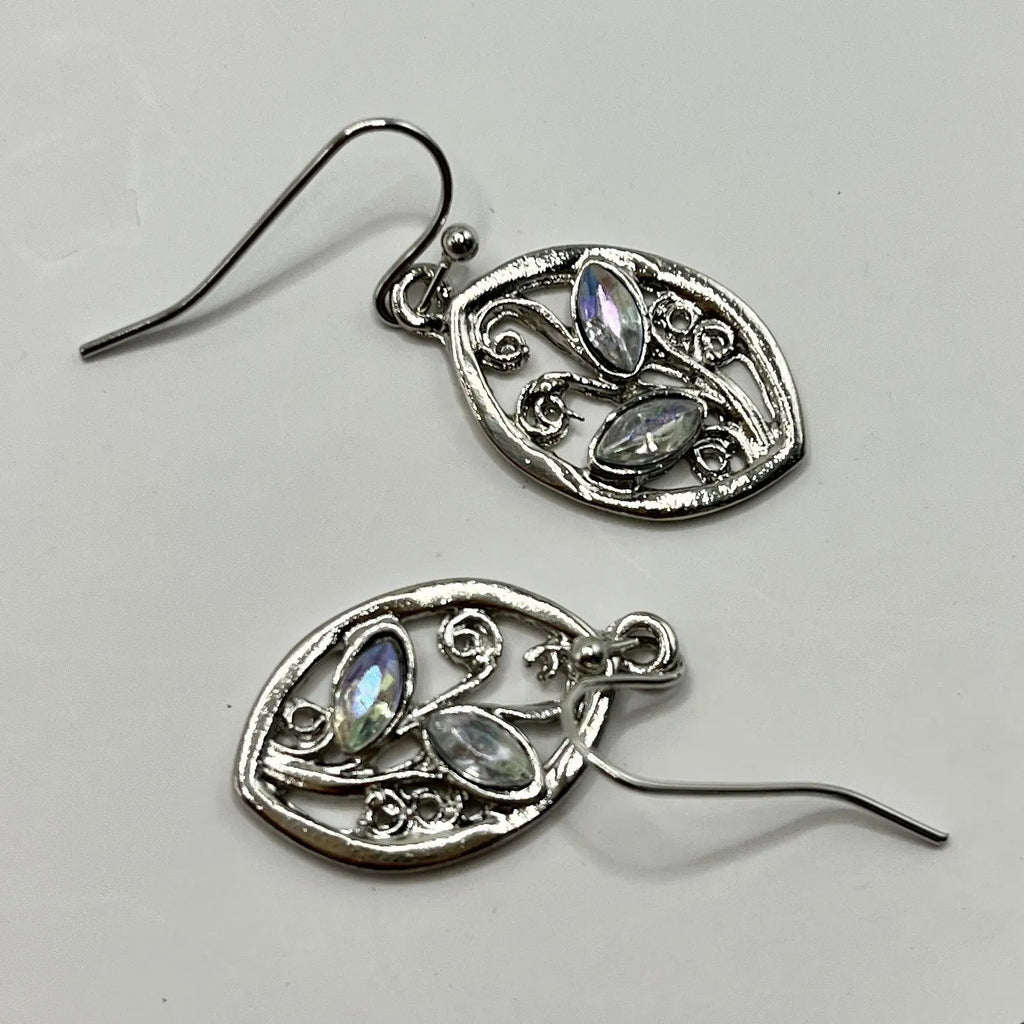 Silver leaf-shaped earrings with embedded colourful moonstones for women