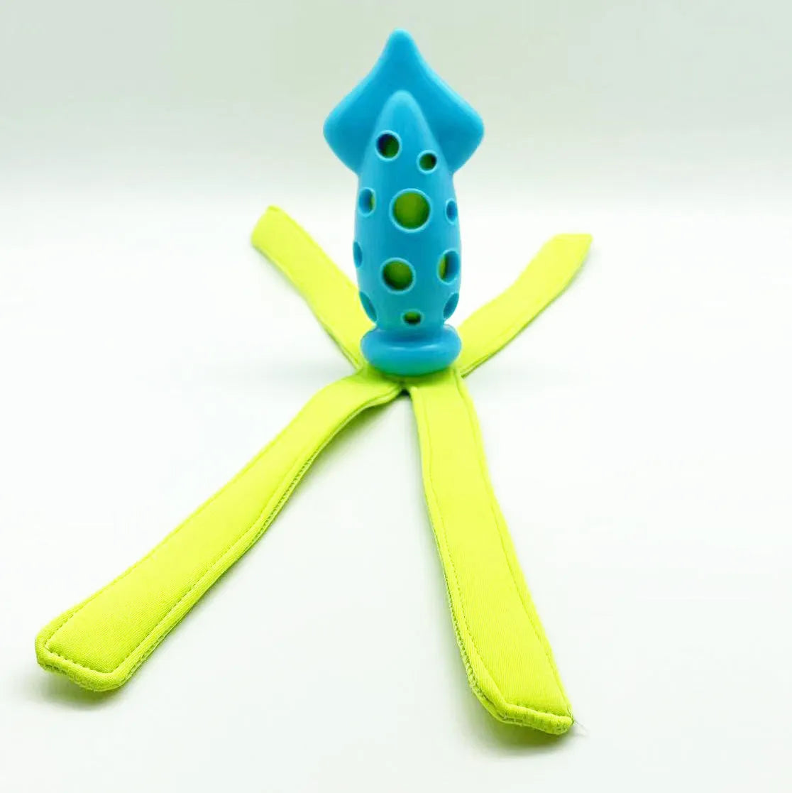 Blue cuttlefish-shaped squeaky chew toy for dogs measuring approximately 39 centimetres