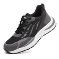Men's black and grey anti-smash electrician safety shoes with plastic toe and lace-up closure