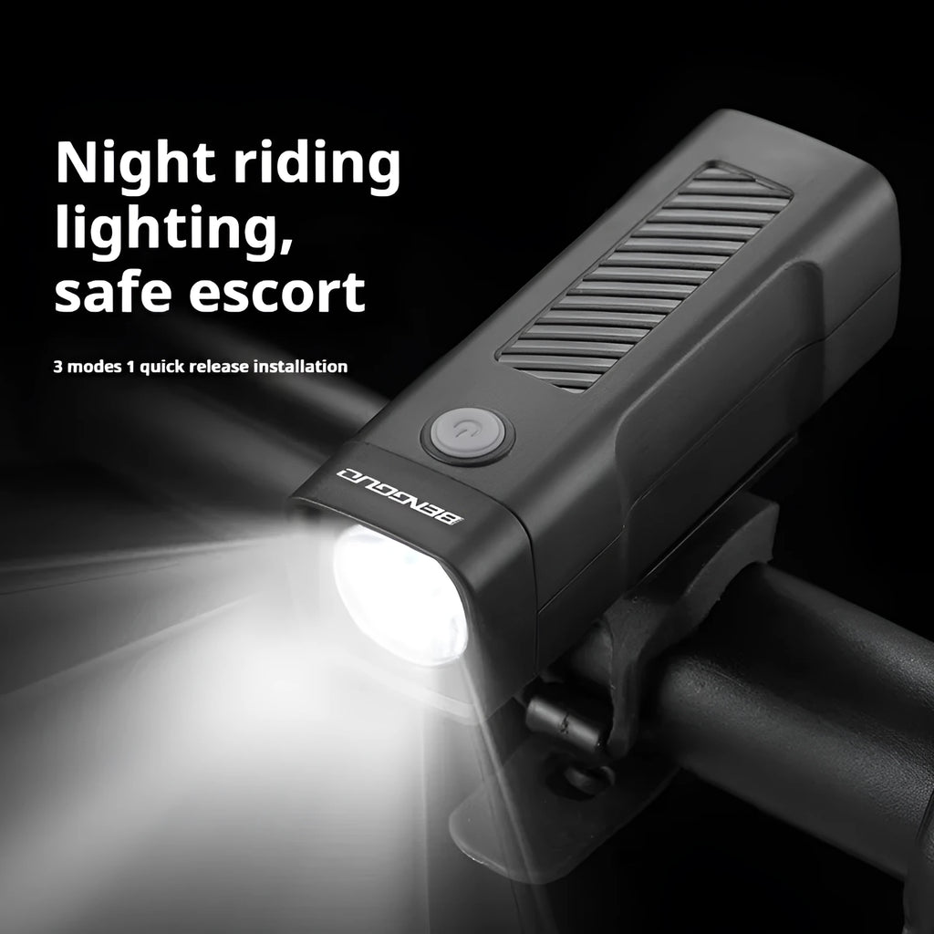 USB rechargeable bicycle headlight with 100 lumen LED and quick release strap bracket