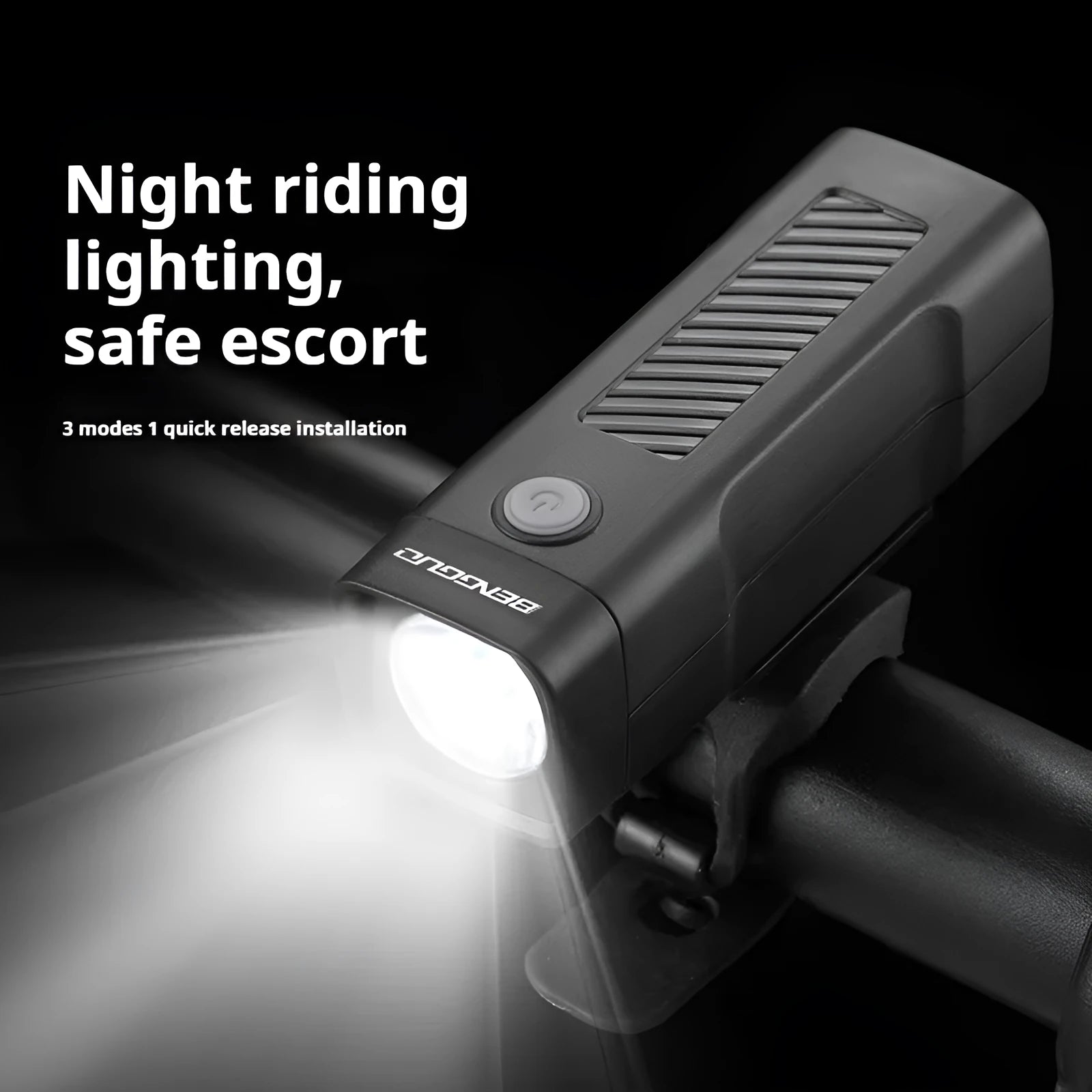 USB rechargeable bicycle headlight with 100 lumen LED and quick release strap bracket