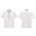 Men's loose fit polyester polo shirt with embroidery sequins and square collar in black, grey or white