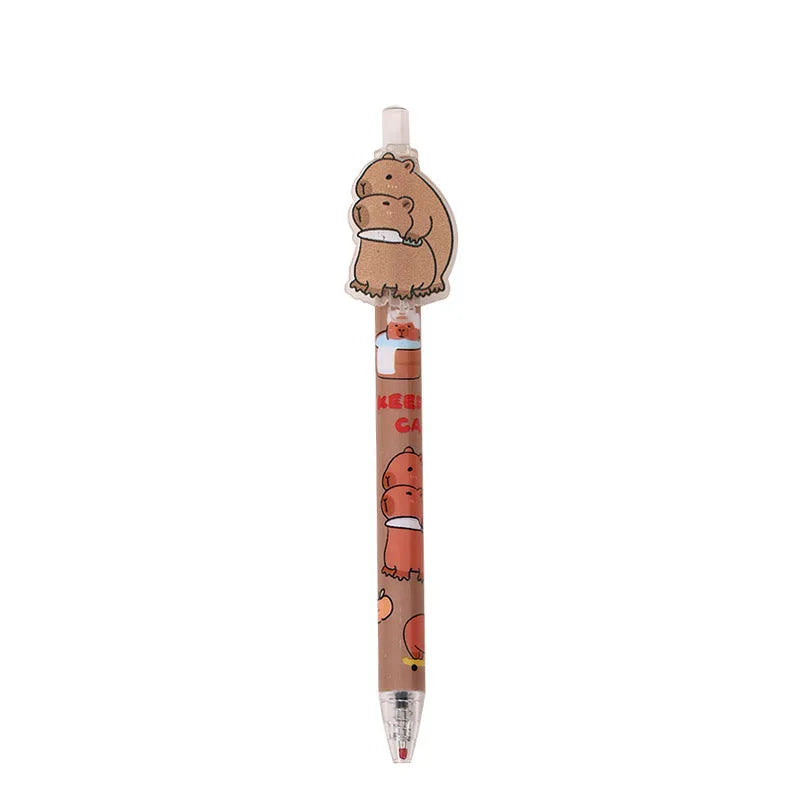 Box of 48 cartoon bear gel pens with black ink and plastic shells.