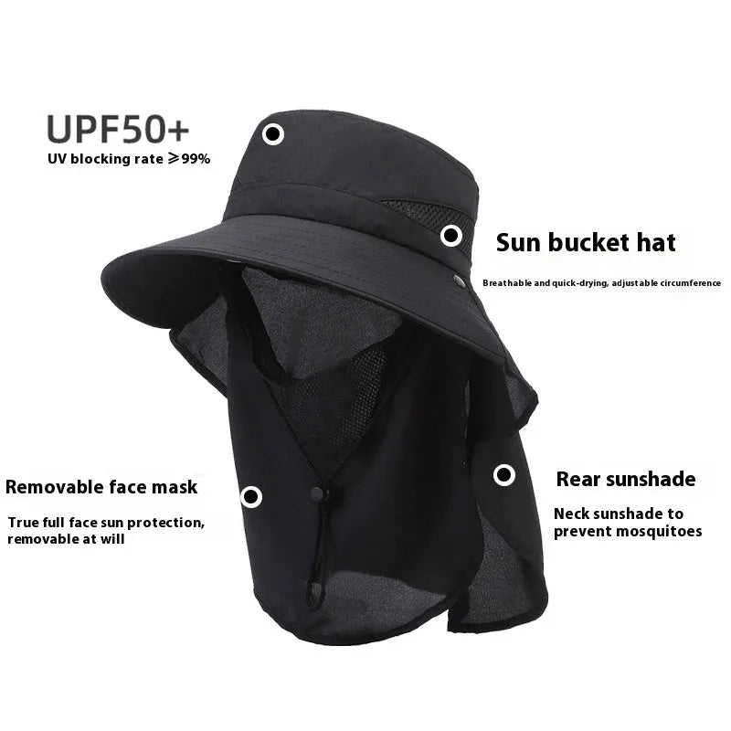Men's big brim adjustable fisherman bucket hat in polyester for sun protection.