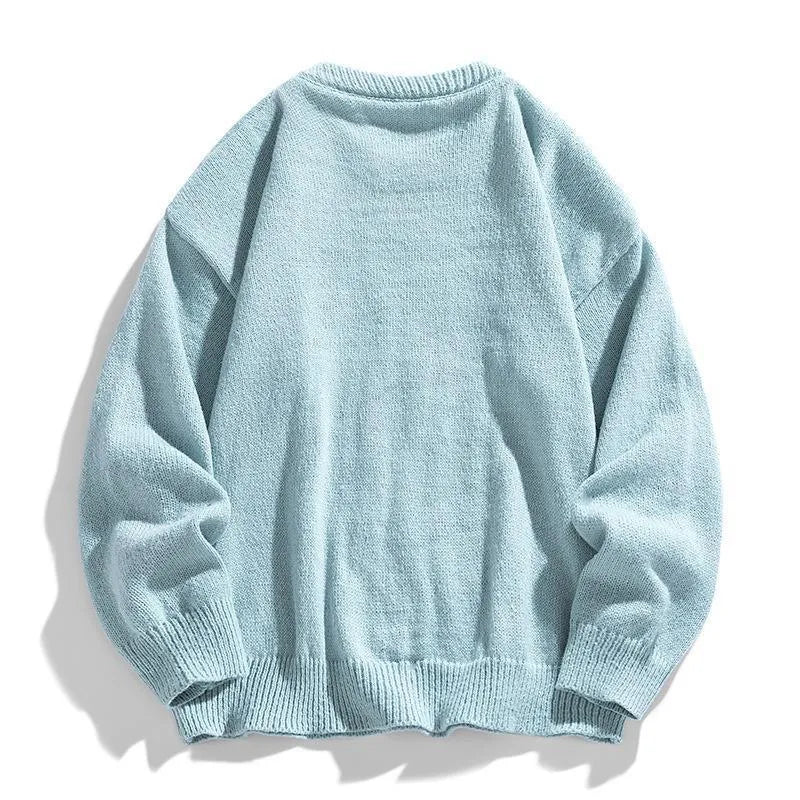 Twist stripes pullover furry sweater in cloud blue for teenagers, thick chemical fibre blend, straight fit