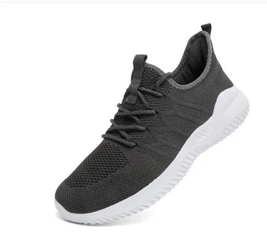 Men's black and white mesh casual jogging shoes with PVC sole and lace-up front