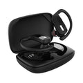 Black wireless Bluetooth headset with over-ear design and a small LED digital display on the side.