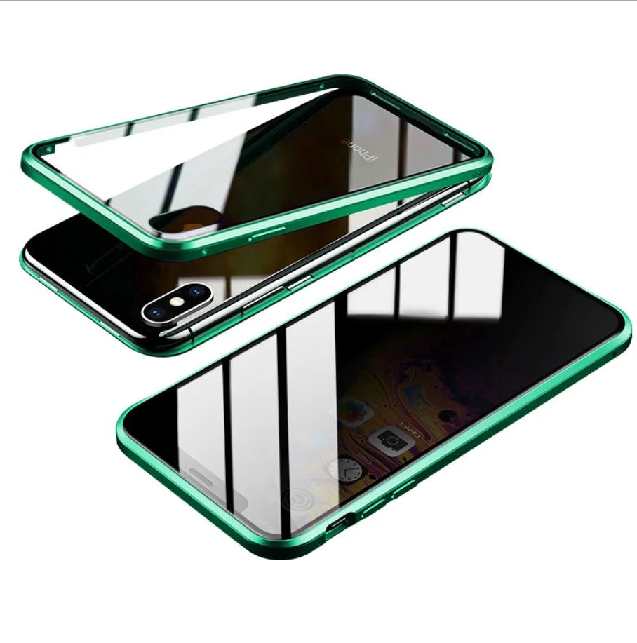 Glass anti-spy clamshell phone case in a solid colour for iPhone models.