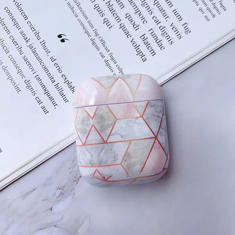 White marble effect hard PC protective case for Apple AirPods 1 and 2 charging box