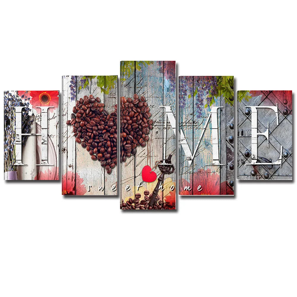 Red decorative wall boards with oil painting finish arranged in modular pattern