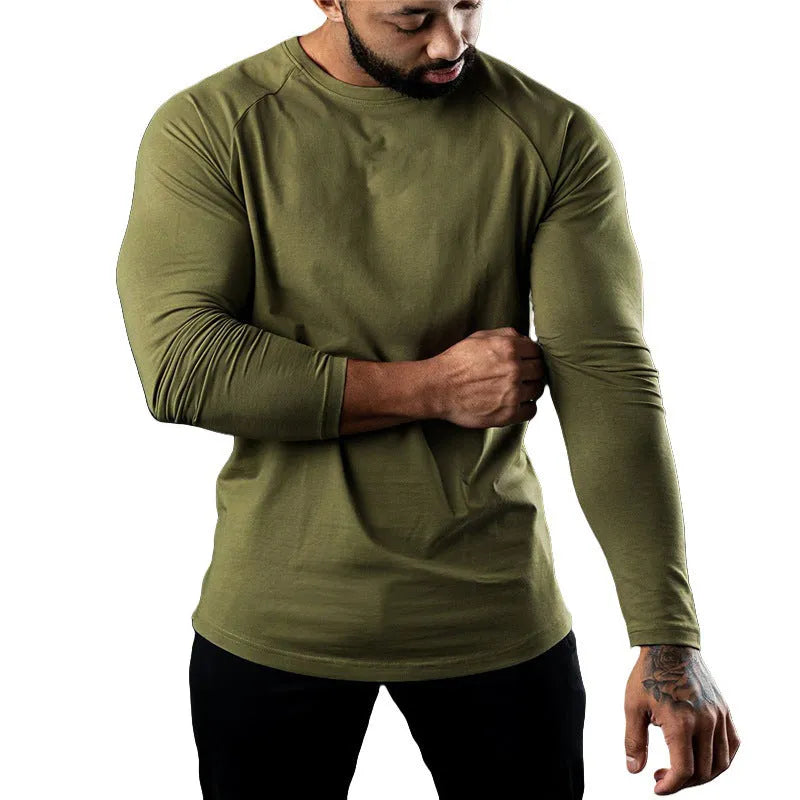 Men's long sleeve tight cotton sports t-shirt in multiple colours for exercise